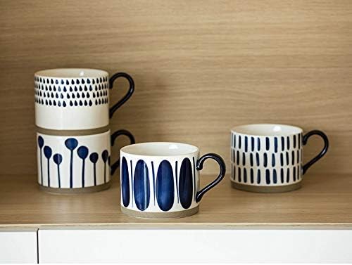 Koja Colorful Hand Painted Ceramic Mugs, 16 oz, Set of 4, Dishwasher Safe