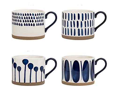 Koja Colorful Hand Painted Ceramic Mugs, 16 oz, Set of 4, Dishwasher Safe