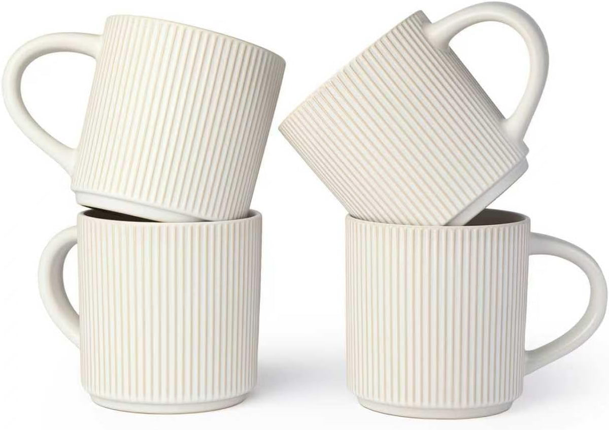 DeeCoo Matte White Coffee Mugs Set of 4, 12 Ounce Mug with Handles, Ceramic Stoneware Catering Coffee Cups, Porcelain Mugs Sets for Coffee, Tea, Hot Cocoa, Milk, Microwave and Dishwasher Safe