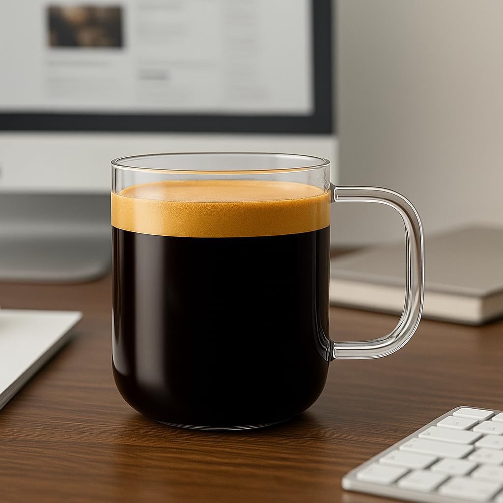 Aquach 16oz Glass Coffee Mugs Set of 2, Large Clear Borosilicate Cups