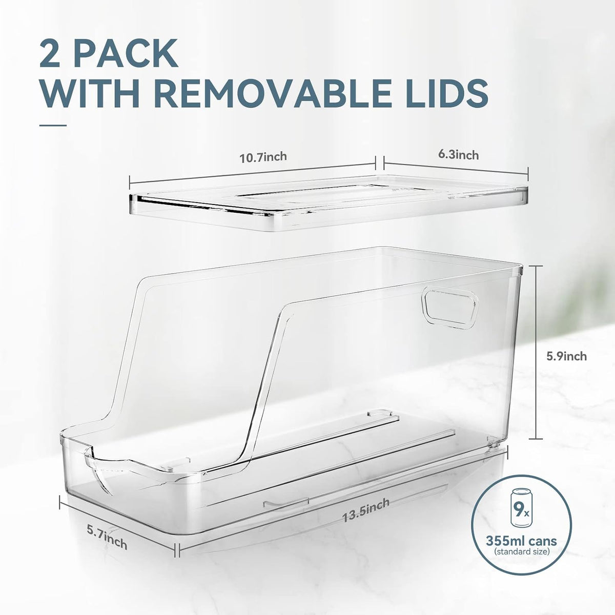 theaoo Soda Can Dispenser for Refrigerator with Lids, Stackable, 2 Pack