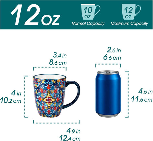 vancasso SIMI 12 oz Coffee Mugs Set of 6, Ceramic Mug with Handle, Boho