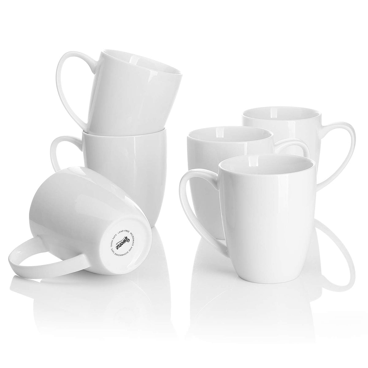 Sweese Porcelain White Coffee Mugs - 12 Ounce - Set of 6, Coffee Cups for Latte, Hot Tea, Cappuccino, Mocha, Cocoa, Festival Gift, Microwave Safe 