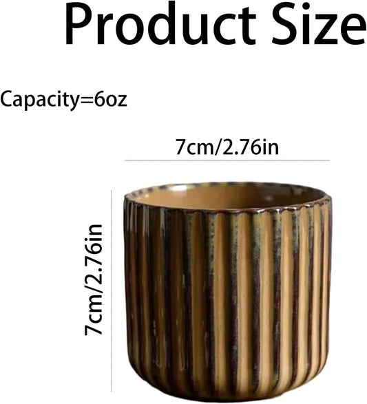 Vintage Ceramic Mug, Japanese Tea Cup 6oz Striped Cup No Handle Drinking Cup for Espresso, Cortado, Matcha, Green Tea, Microwave and Dishwasher Safe, Kiln Transformation Cup (Brown)