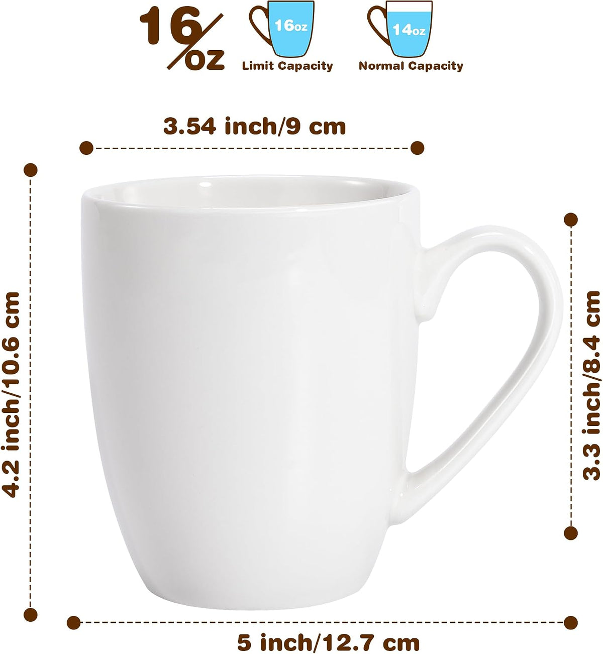 Large Ceramic Coffee Mugs Set of 4 16oz(475ml) Tea Cups Idea Gifts White