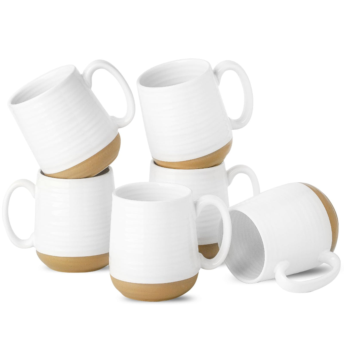 HASENSE Coffee Mugs Set of 4, 15oz Ceramic Coffee Cups with Handle, Two-Tone Design for Cappuccino Latte Tea, Large Microwave Dishwasher SafeMug Set, Housewarming Gift, Creamy White