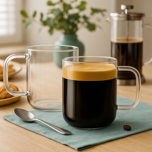 Aquach 16oz Glass Coffee Mugs Set of 2, Large Clear Borosilicate Cups