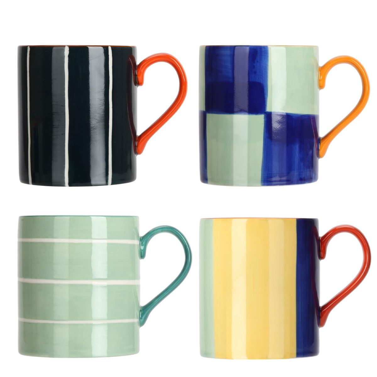 Koja Colorful Hand Painted Ceramic Mugs, 16 oz, Set of 4, Dishwasher Safe
