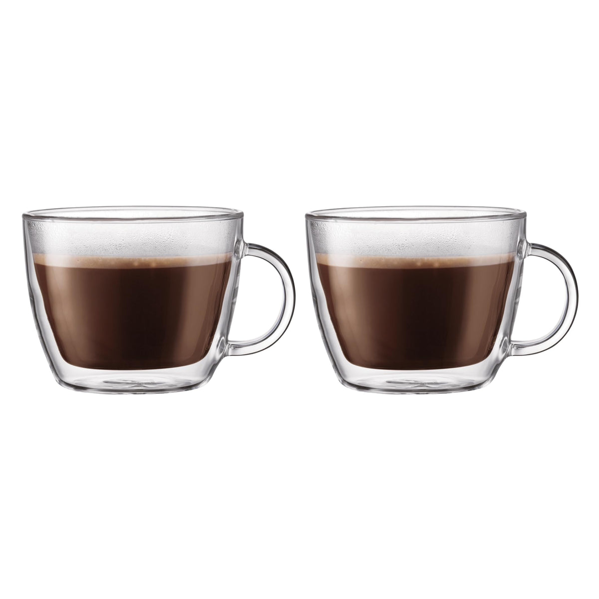 Bodum 10oz Bistro Double Wall Insulated Mug, High-Heat Borosilicate Glass, Set of 2, Clear