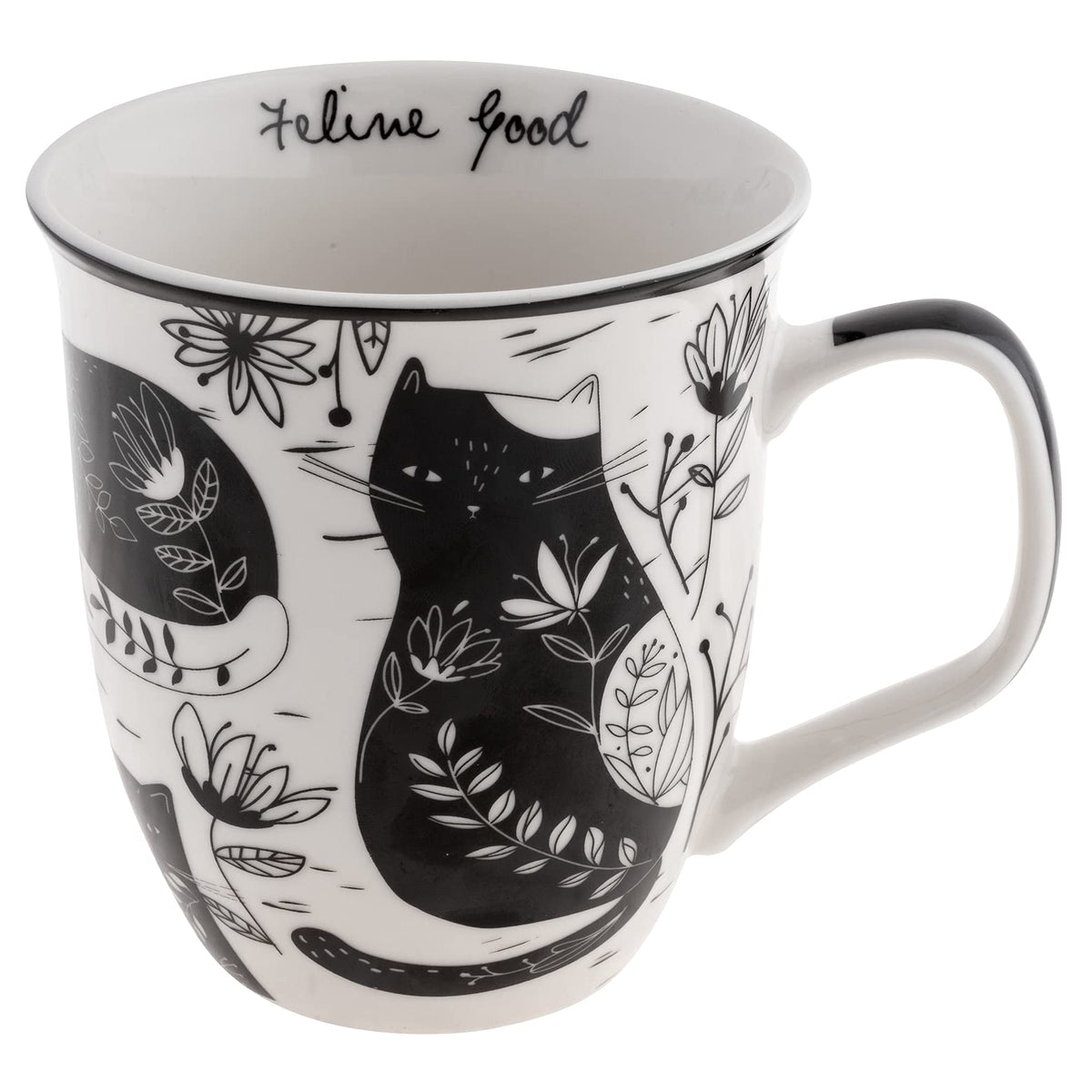 Karma Gifts, 14 oz Black and White Boho Mug, Cute Coffee and Tea Mug, Ceramic Coffee Mugs for Women and Men, Dragonfly