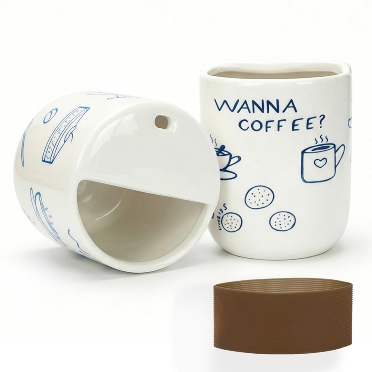 Ceramic Travel Coffee Mug with Straw Hole 12oz, Espresso Cups