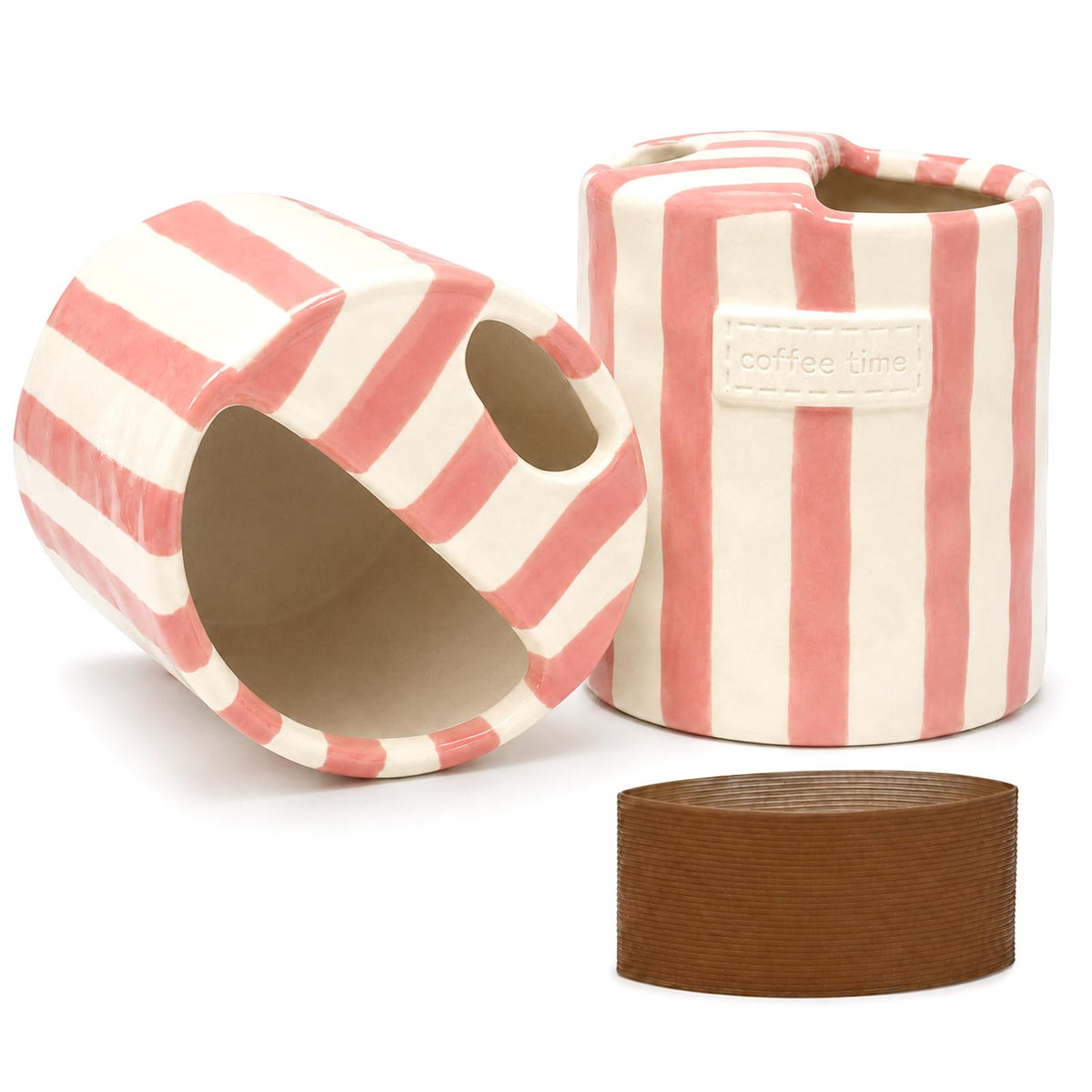 Ceramic Coffee Mug with Sip Hole, 12oz To Go Ceramic Mug Striped