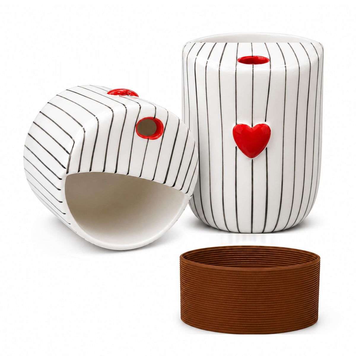Ceramic Coffee Mug with Sip Hole, 12oz To Go Ceramic Mug Striped