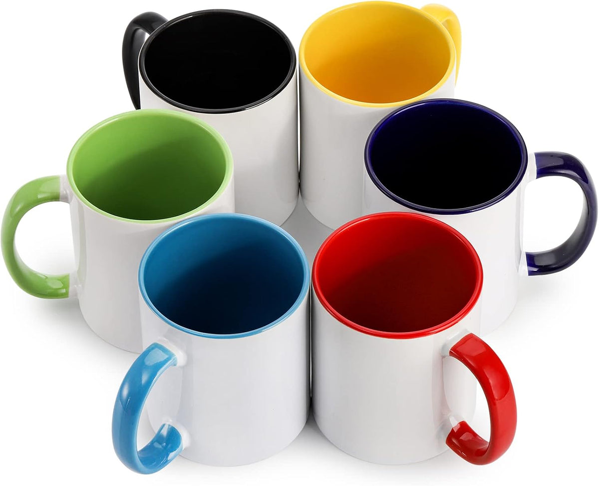 AVLA 6 Packs Porcelain Sublimation Mugs, 12 OZ Blank Drinking Cups with Handles, DIY Coated Ceramic Coffee Mug Sets for Cappuccino, Tea, Milk, Latte, Hot Cocoa, Microwave and Dishwasher Safe