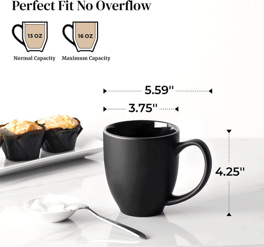 DOWAN Coffee Mugs, Black Coffee Mugs Set of 6, 16 oz Ceramic Coffee Cups with Large Handles for Men Women, Porcelain Big Mug for Tea Latte, Mug Gifts for Home Office Party