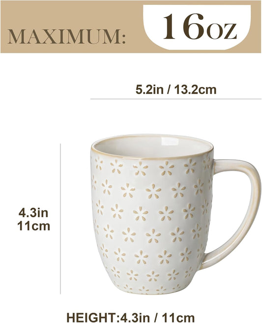 MALACASA Coffee Mugs Set of 4, 16 oz Large White Ceramic Coffee Mug Set