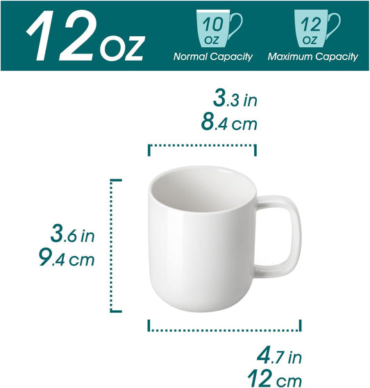 vancasso Porcelain Coffee Mugs Set, 12 oz Ceramic Coffee Cups for Latte Hot Tea Cappuccino Cocoa Milk Cups Set of 6, Dishwasher & Microwave Safe, White