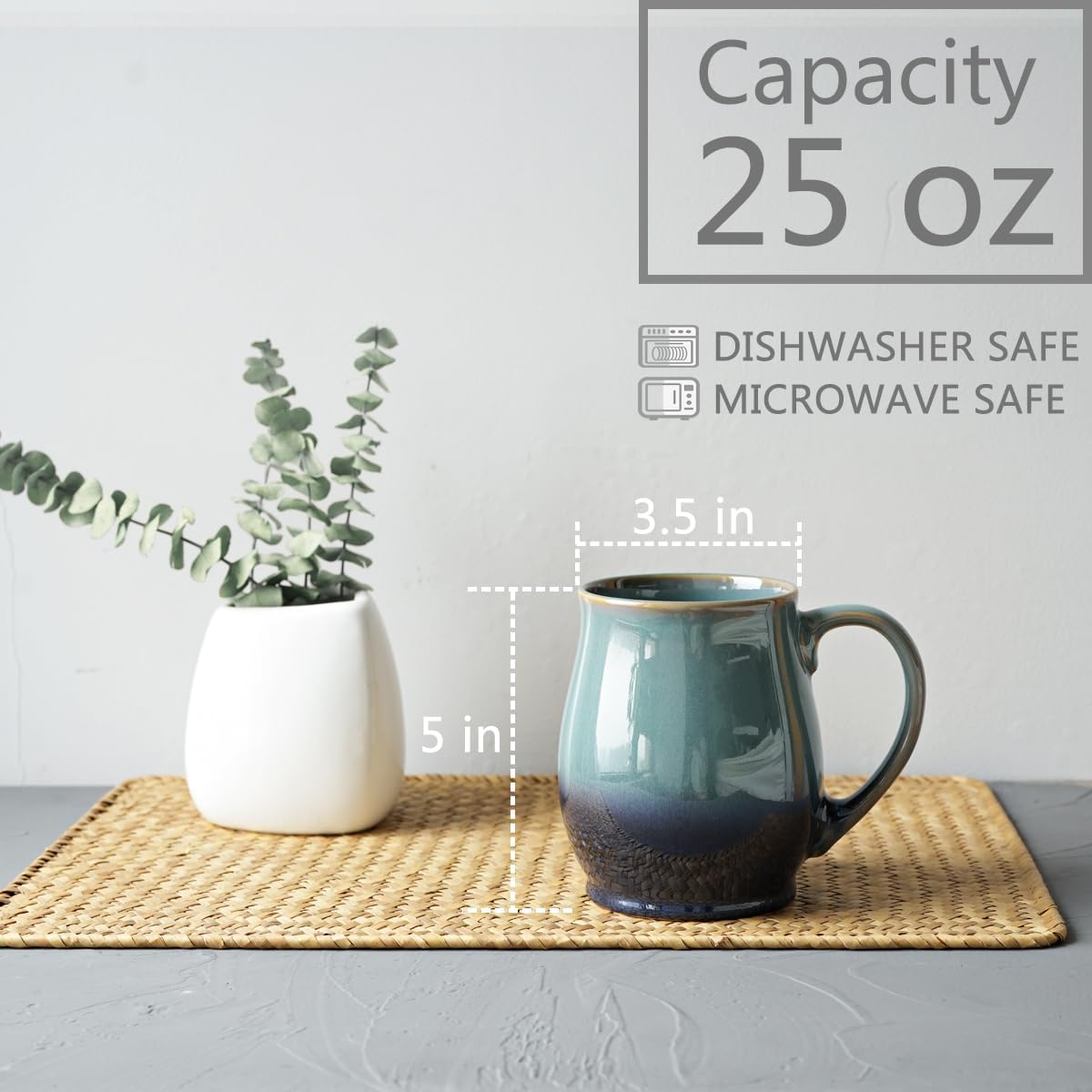 Bosmarlin Extra Large Ceramic Coffee Mug, 25 Oz, Dishwasher and Microwave Safe, Big Oversized Tea Cup, Reactive Glaze (Forest Night, 25 Oz)