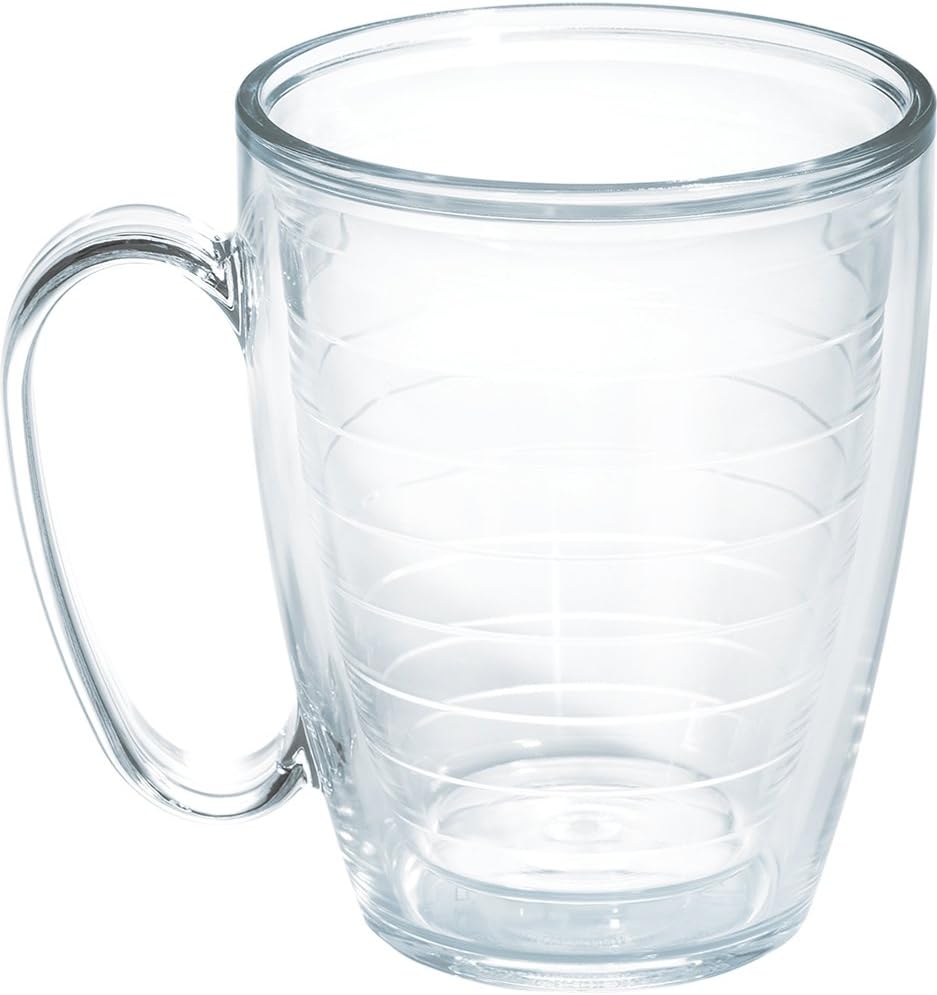 Tervis Clear & Colorful Tabletop Made in USA Double Walled Insulated Tumbler Travel Cup Keeps Drinks Cold & Hot, 16oz Mug, Clear