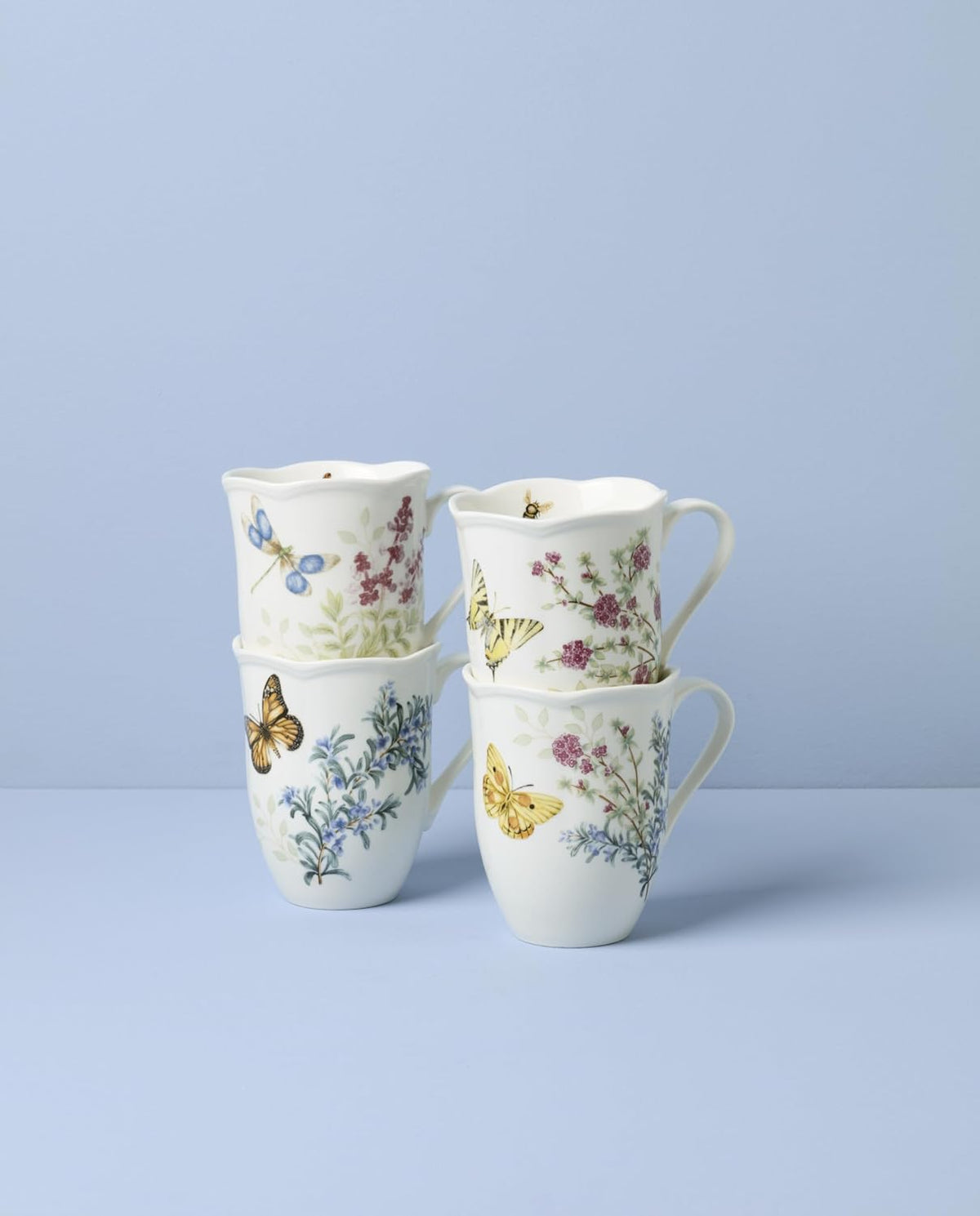 Lenox Butterfly Meadow Herbs Porcelain Mug Set for 4, 12oz