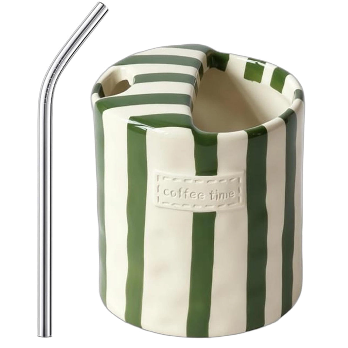 Ceramic Coffee Mugs 10 oz Retro Striped Coffee Mug No Handle with Straw