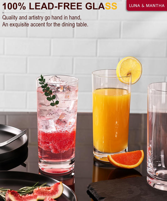 Drinking Water Glass Cups Set,Crystal Highball Glasses cups set of 4,16oz