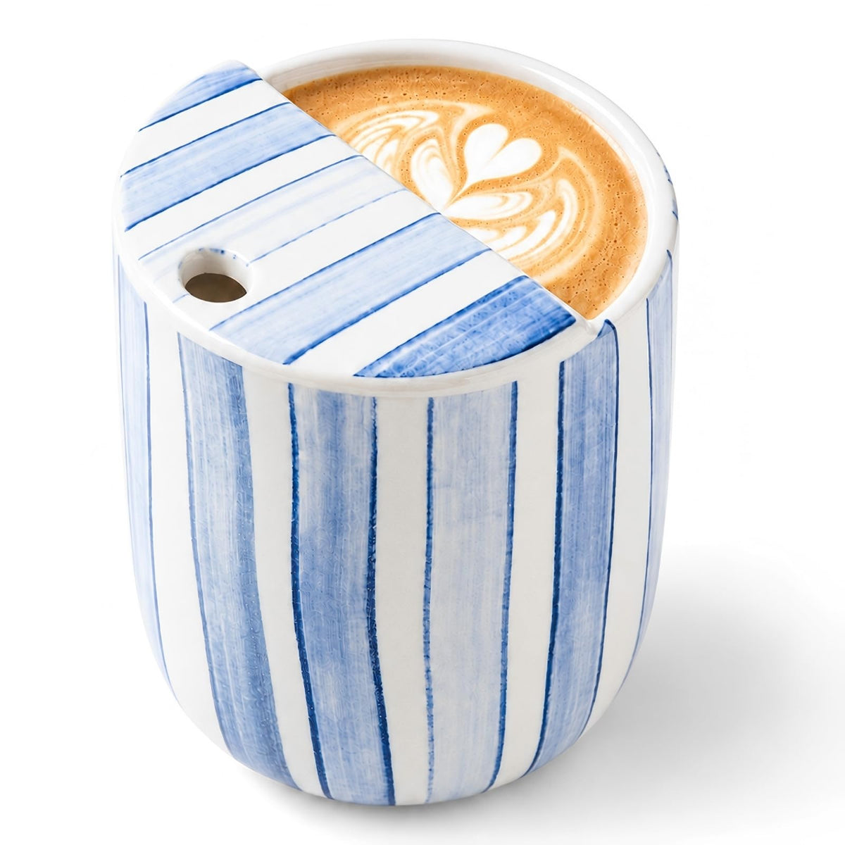 1 Pcs Ceramic Mug with Sip Hole 10 oz Blue Striped