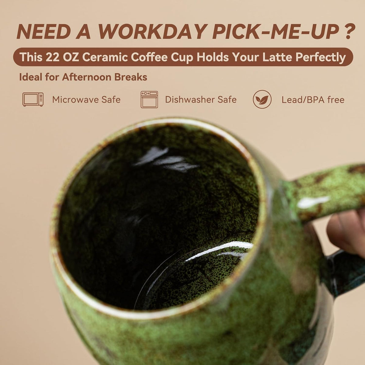 Forest Tide Ceramic Mug, 22oz Reactive Glaze Coffee Mug, Self Care Gift
