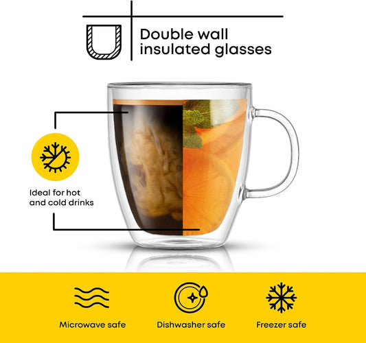 JoyJolt Savor Double Wall Insulated Glasses - Coffee Mugs (Set of 2) - 13.5-Ounces