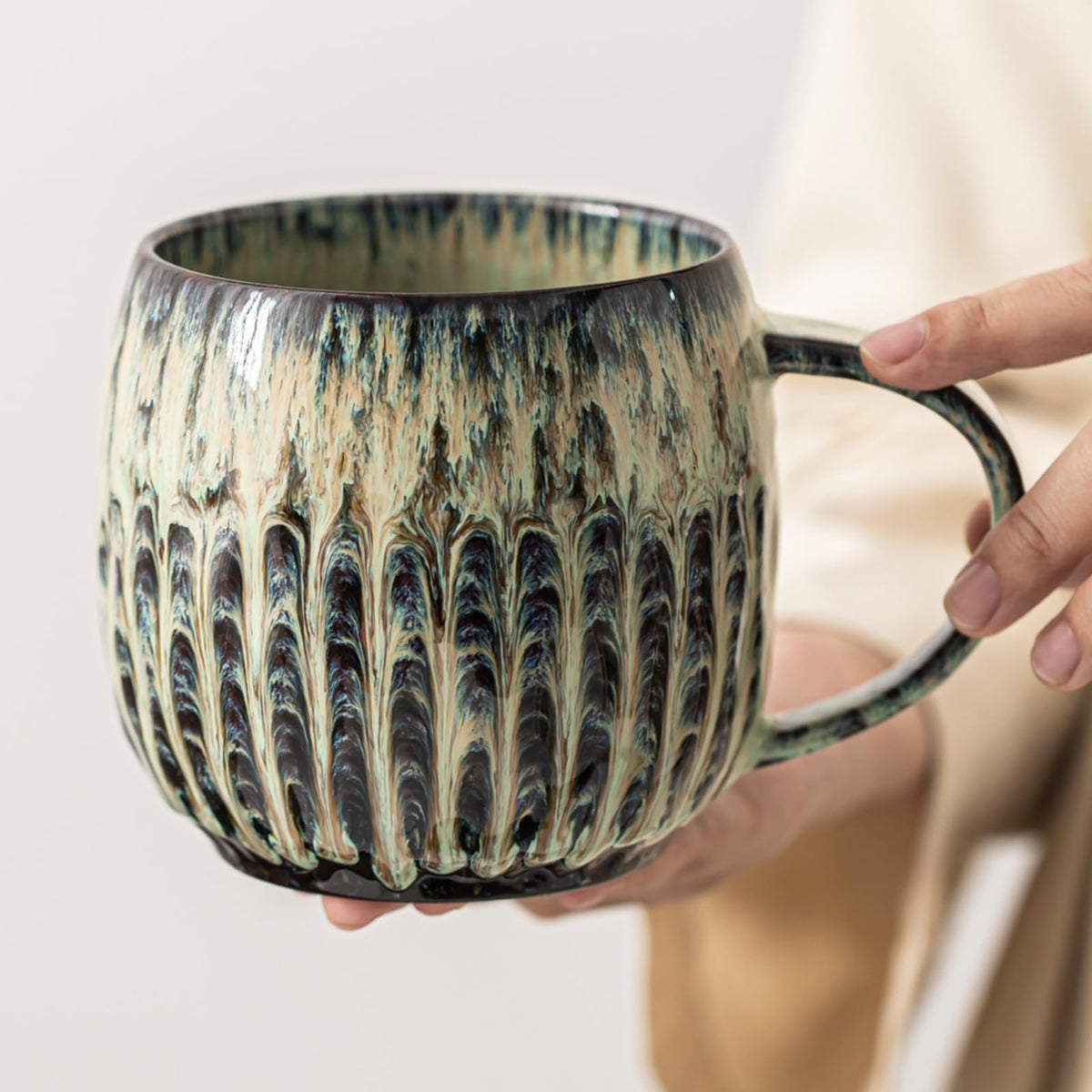 Large Ceramic Coffee Mug - 20oz Big Tea Cup, Green