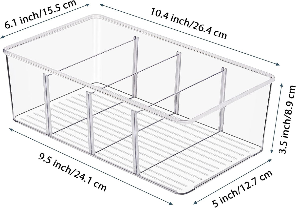 Vtopmart 4 Pack Food Storage Organizer Bins, Clear Plastic, 4 Compartments