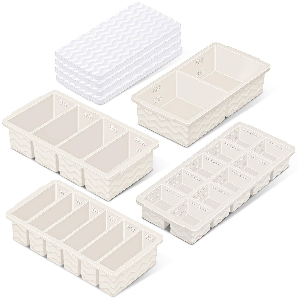 Ice Cube Tray with Lid (4-Pack), 2 Tbsp Large Silicone Freezer Molds, Perfect for Coffee Whiskey Cocktail Ice Making, Stackable Freezer Containers for Storing Sauce, Garlic, Herbs, Ginger