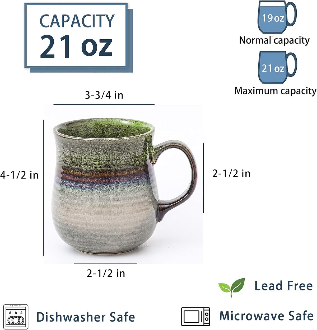 21 oz Large Ceramic Coffee Mugs, Handmade Tea Cups with Handle