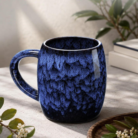 21oz Unique Handmade Ceramic Coffee Mug - Kiln Change Artisan Pottery, Large Handle, Microwave & Dishwasher Safe, Lead-Free Thick Stoneware, Gift for Office, Men & Women (Deep Blue)