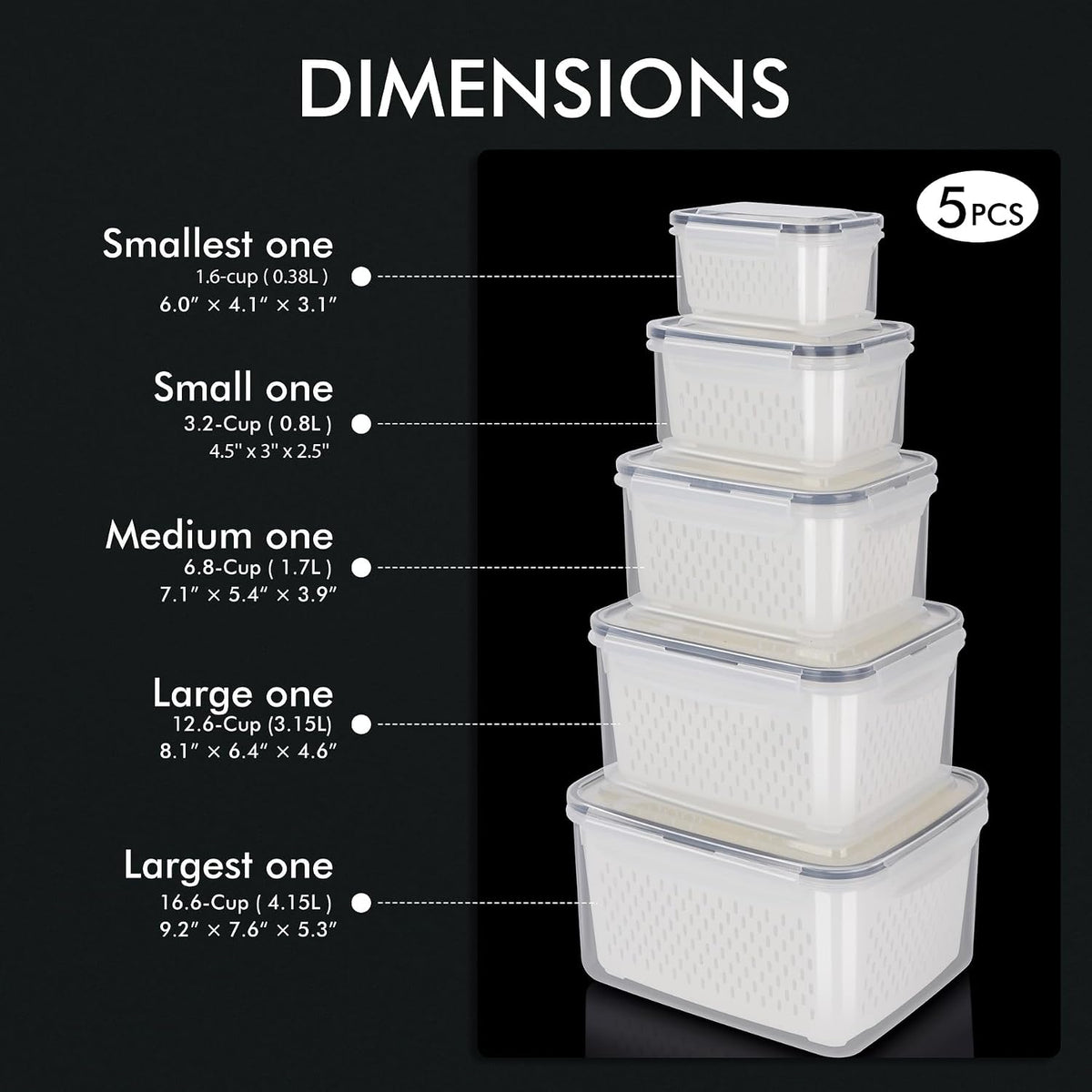 HOTEC 5-Pack Fruit Storage Container for Fridge, Food Storage Containers
