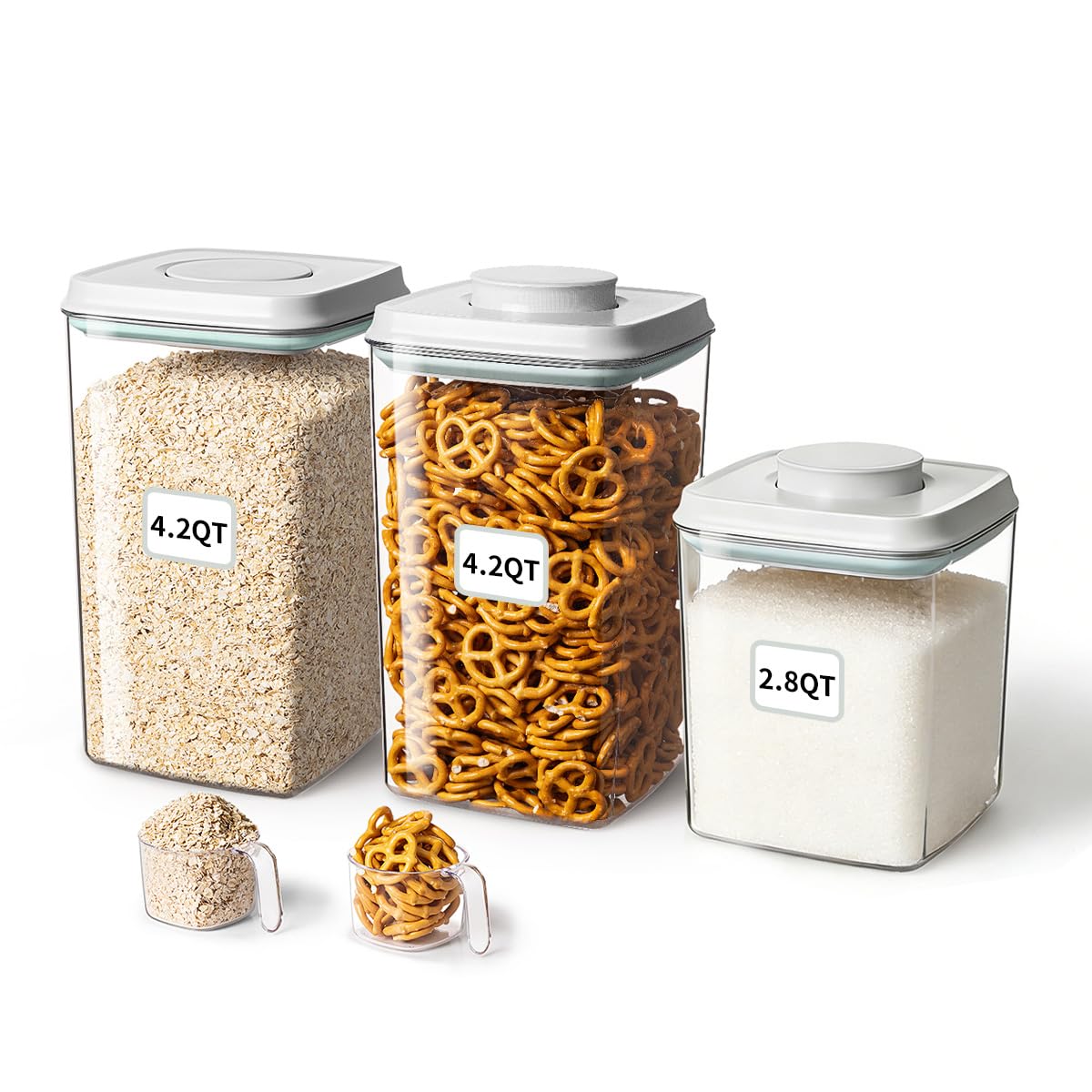 Ankou Food Storage Containers Pop Airtight Food Storage Containers with Lids for Kitchen Pantry Organizing Cereal Snack Flour Sugar Coffee Spaghetti Stackable - 8 Pcs (1.2, 2.0, 2.7, 3.3qt)*2