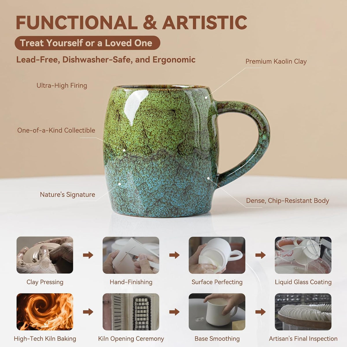 Forest Tide Ceramic Mug, 22oz Reactive Glaze Coffee Mug, Self Care Gift