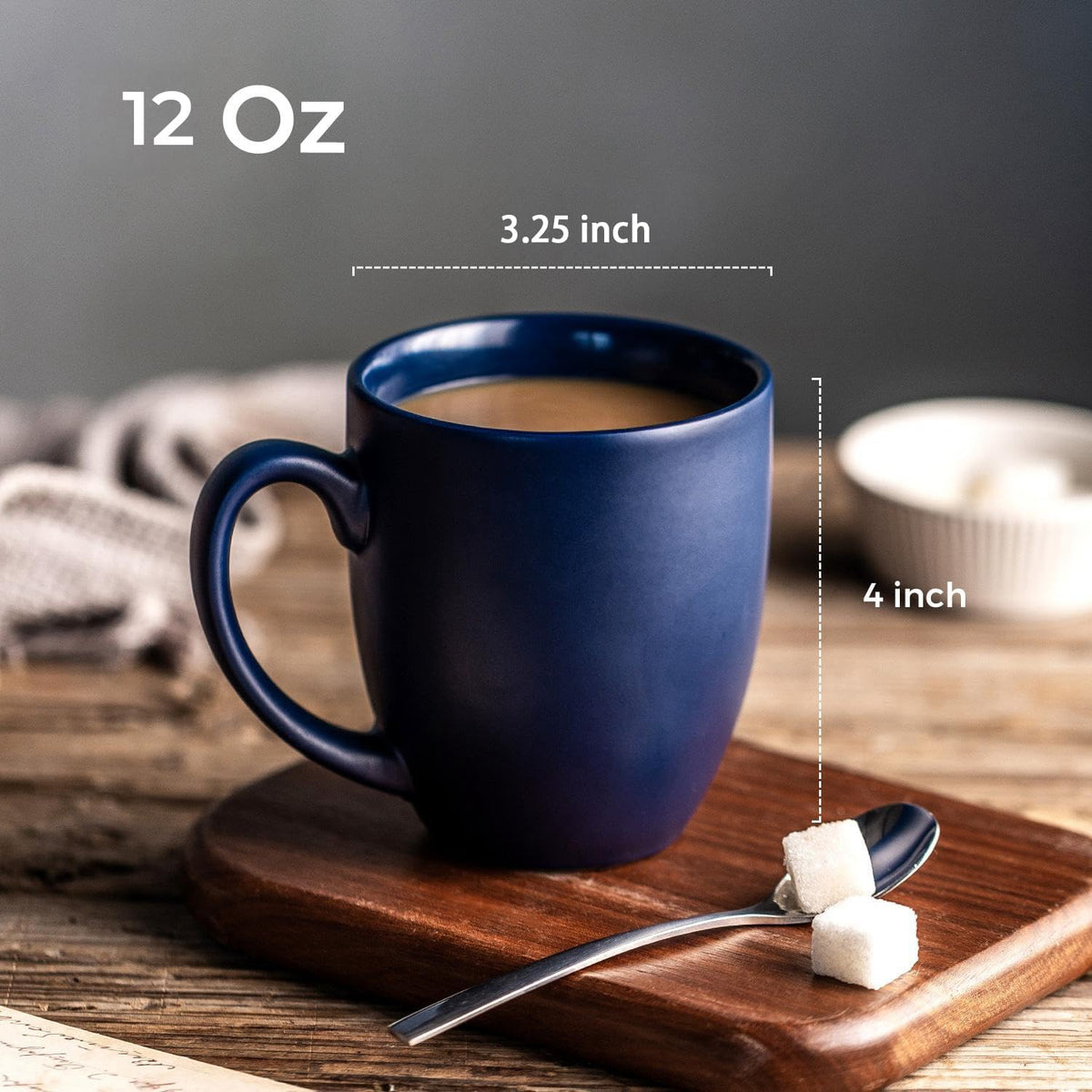 AmorArc 12oz Coffee Mugs Set of 12, Ceramic Coffee Cups Set-Matte Blue