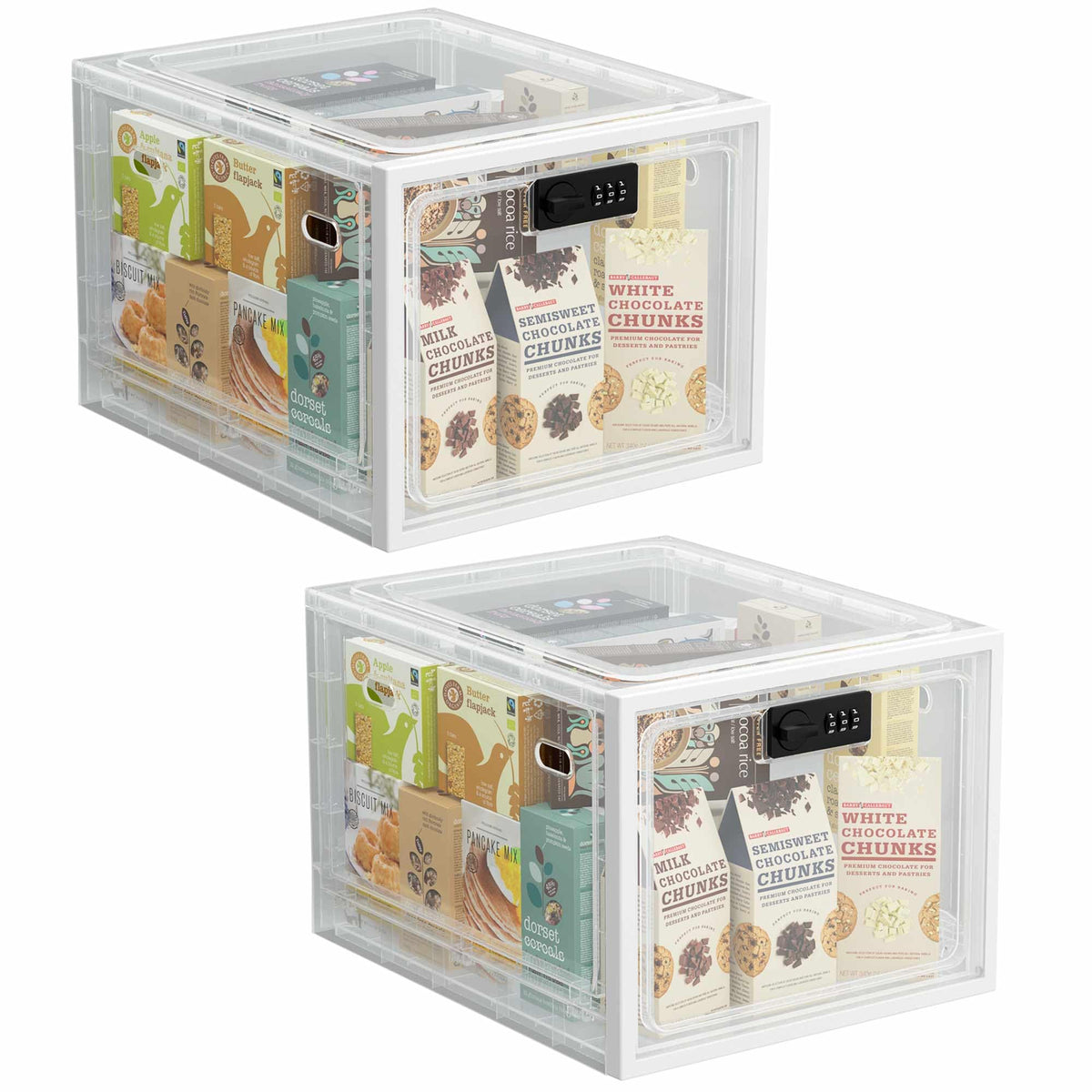 Large Medication Lock Box with Code, Clear Lockable Storage Box for Refrigerator, Cabinet & Dorm, Stackable Medicine Box for Prescriptions, Snacks, Phone, 11.9" x 9.3" x 7.6", White
