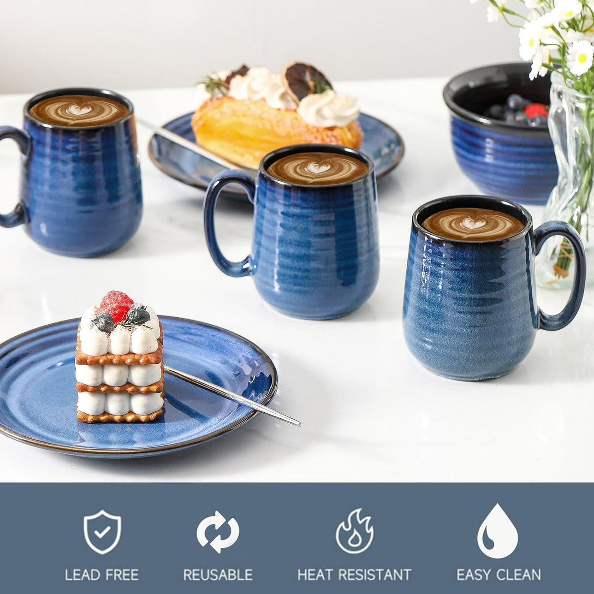 HASENSE Coffee Mugs, Reactive Glaze Coffee Cup Set of 6