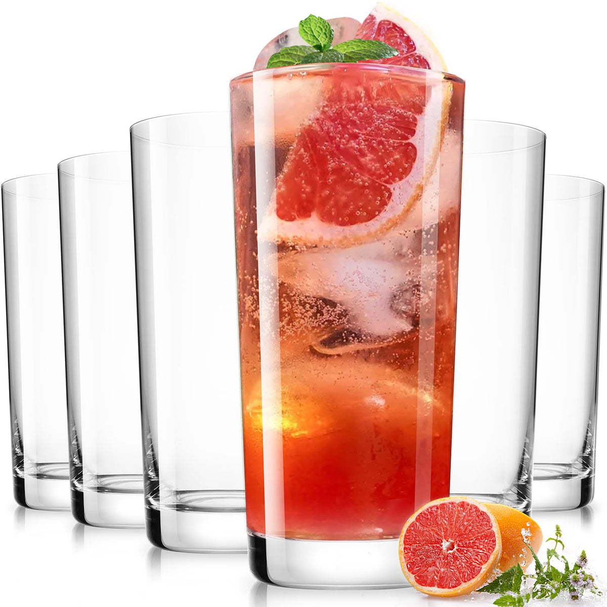 Drinking Water Glass Cups Set,Crystal Highball Glasses cups set of 6,16oz