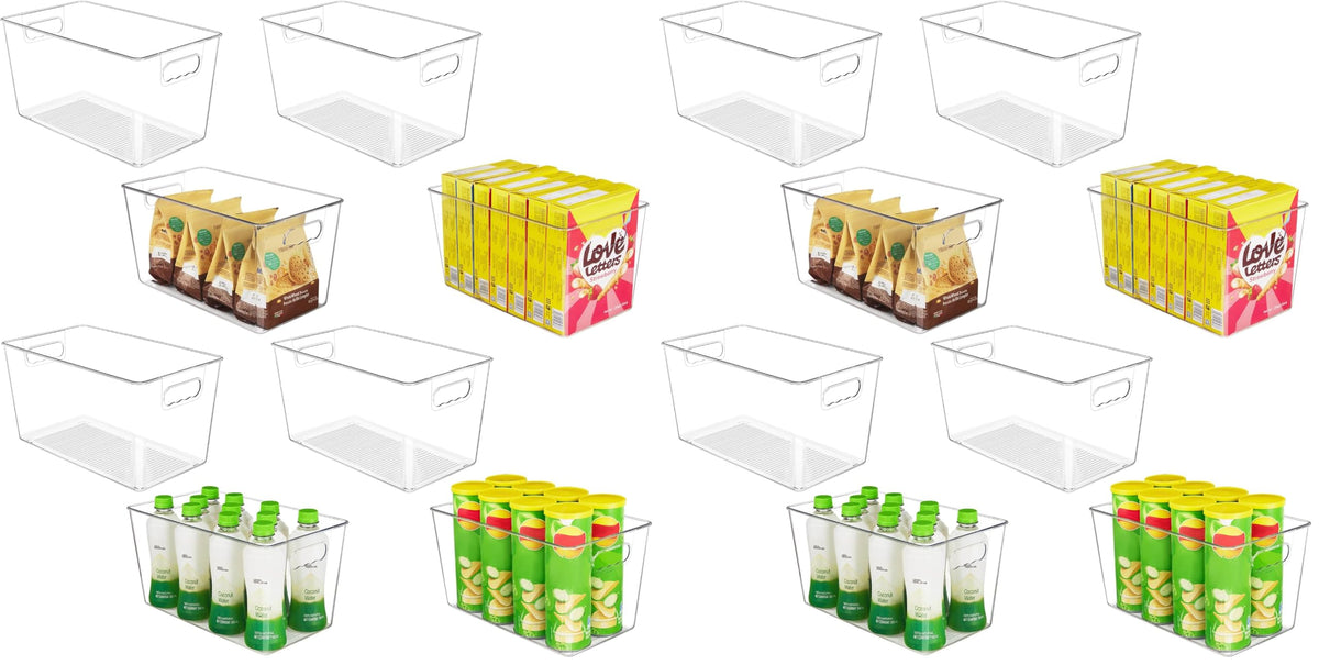 YIHONG 4 Pack Clear Storage Bins, Pantry Organizer Bins with Handle, Small