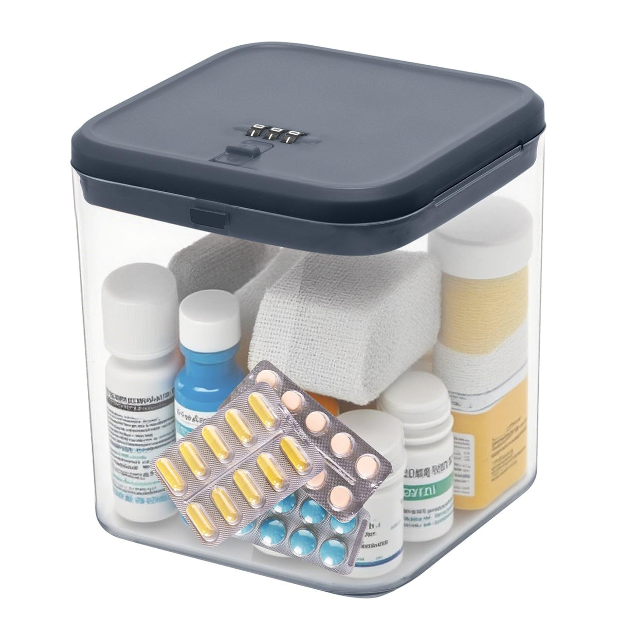 Large Medication Lock Box with Code, Clear Lockable Storage Box for Refrigerator, Cabinet & Dorm, Stackable Medicine Box for Prescriptions, Snacks, Phone, 11.9" x 9.3" x 7.6", White