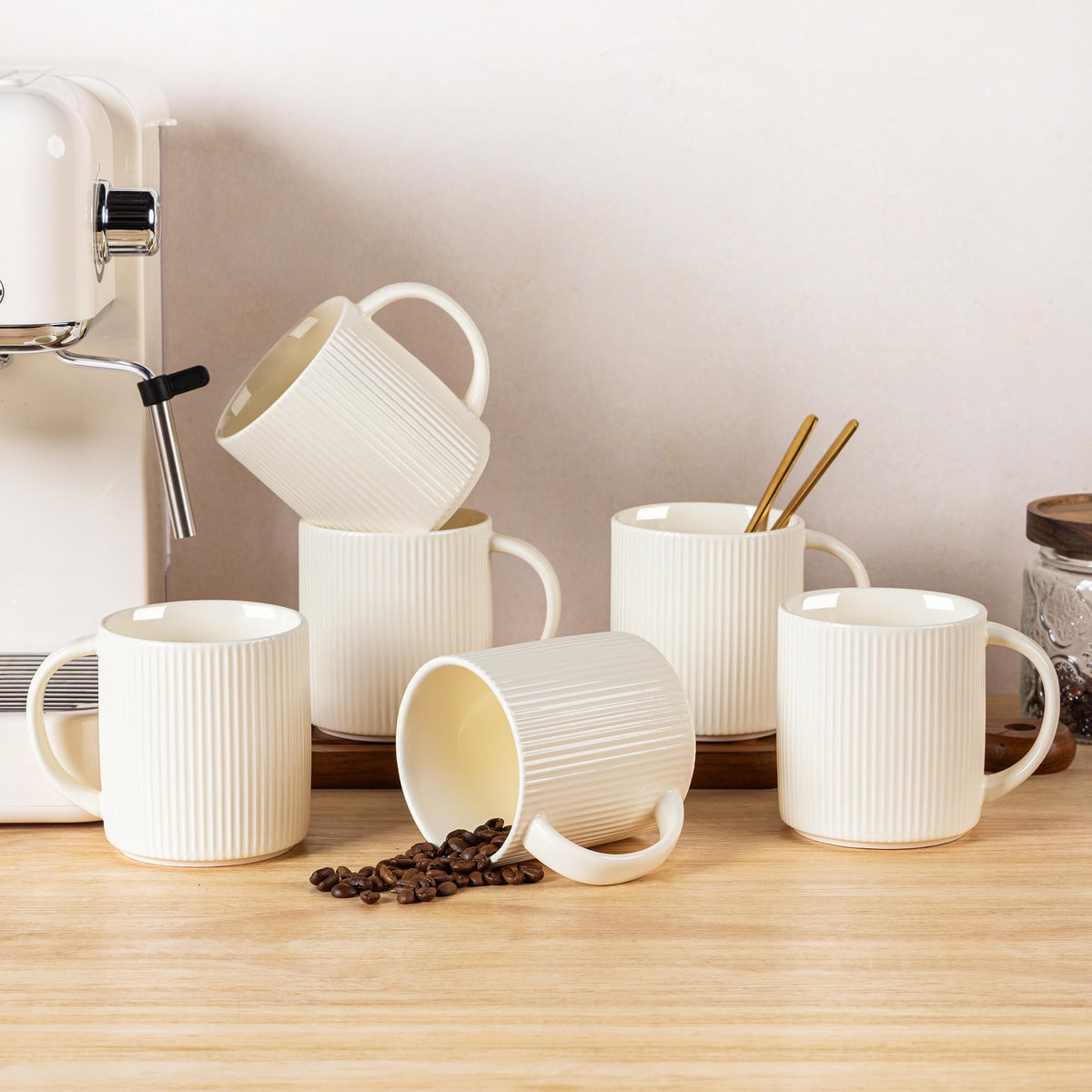 theterra Ceramic Coffee Mugs Set of 6, 12 oz Coffee Cups with Handle