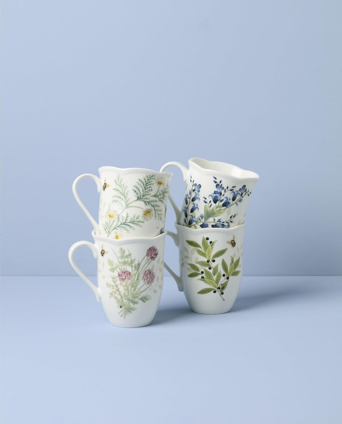 Lenox Butterfly Meadow Herbs Porcelain Mug Set for 4, 12oz