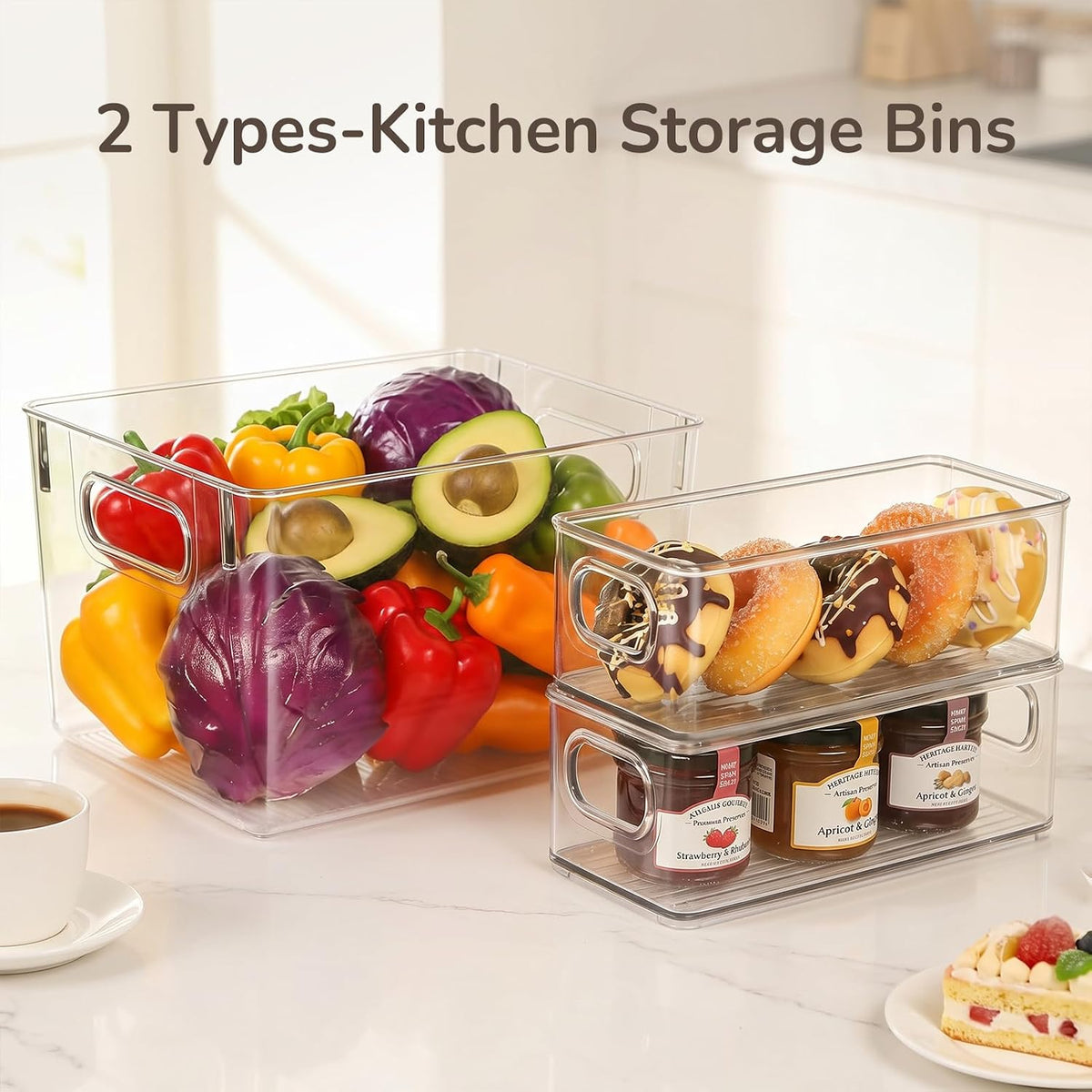 Hudgan 8 Clear Plastic Storage Bins for Pantry Organizer, Kitchen Cabinet