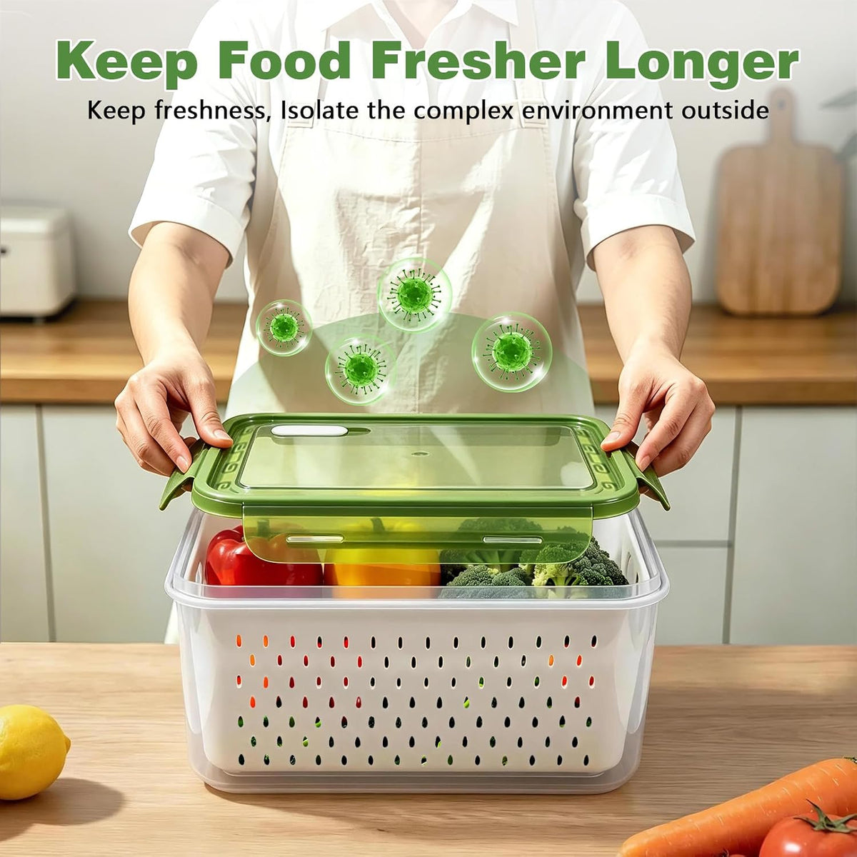 4 Pack Heavy-Duty Fruit Containers for Fridge,Food Storage Containers,Green