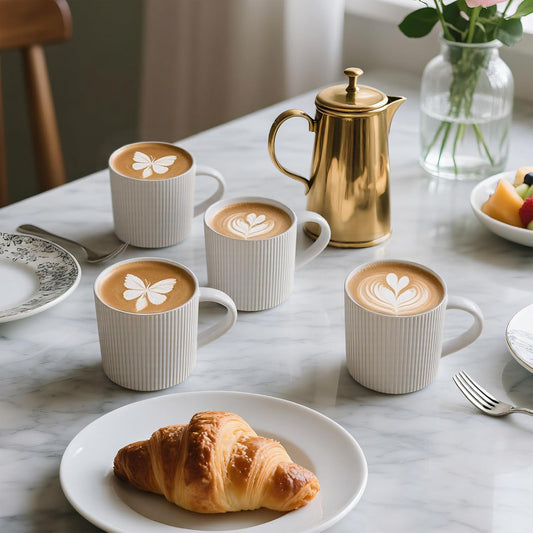 DeeCoo Matte White Coffee Mugs Set of 4, 12 Ounce Mug with Handles, Ceramic Stoneware Catering Coffee Cups, Porcelain Mugs Sets for Coffee, Tea, Hot Cocoa, Milk, Microwave and Dishwasher Safe