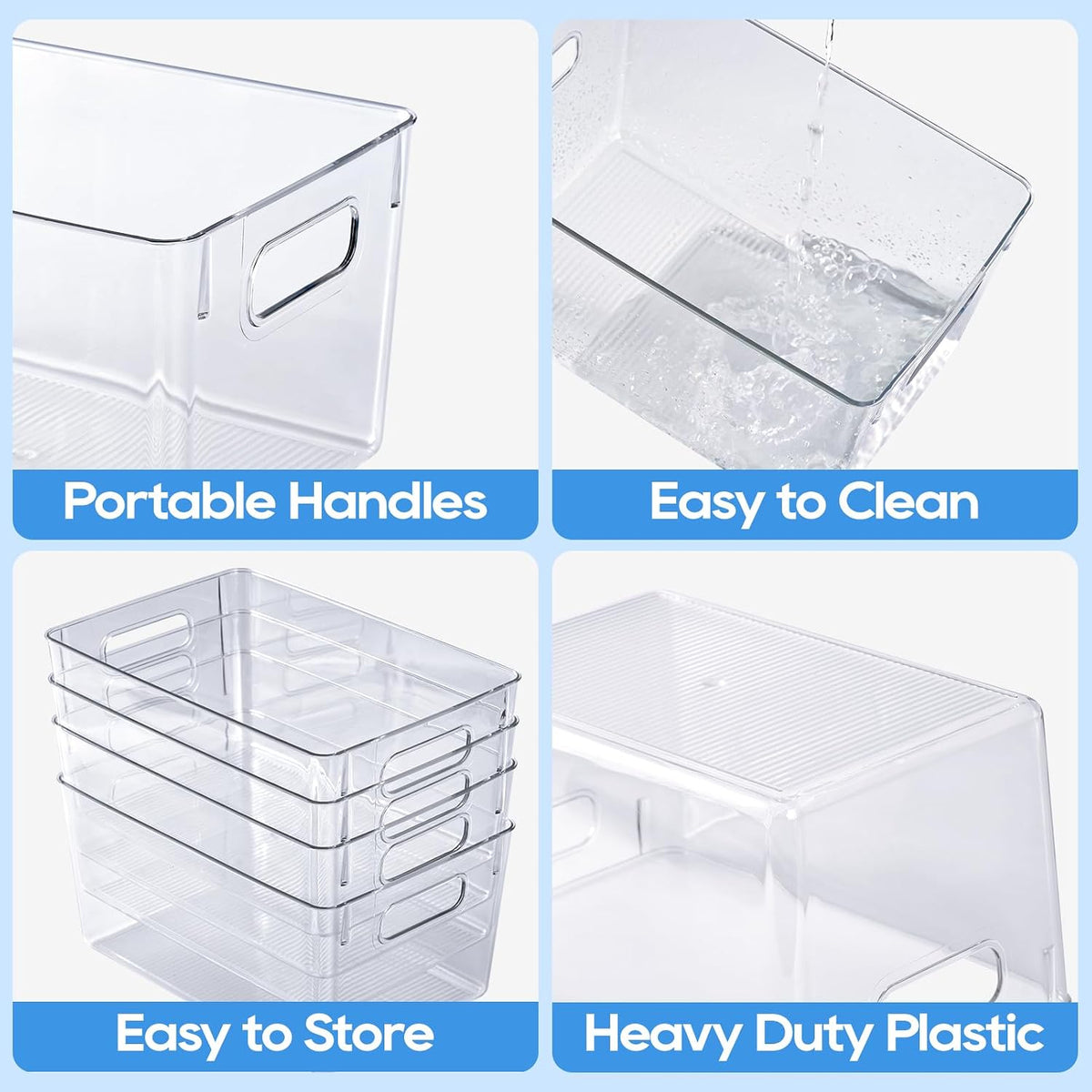 JollyPack Clear Plastic Storage Bins, 4 Pack