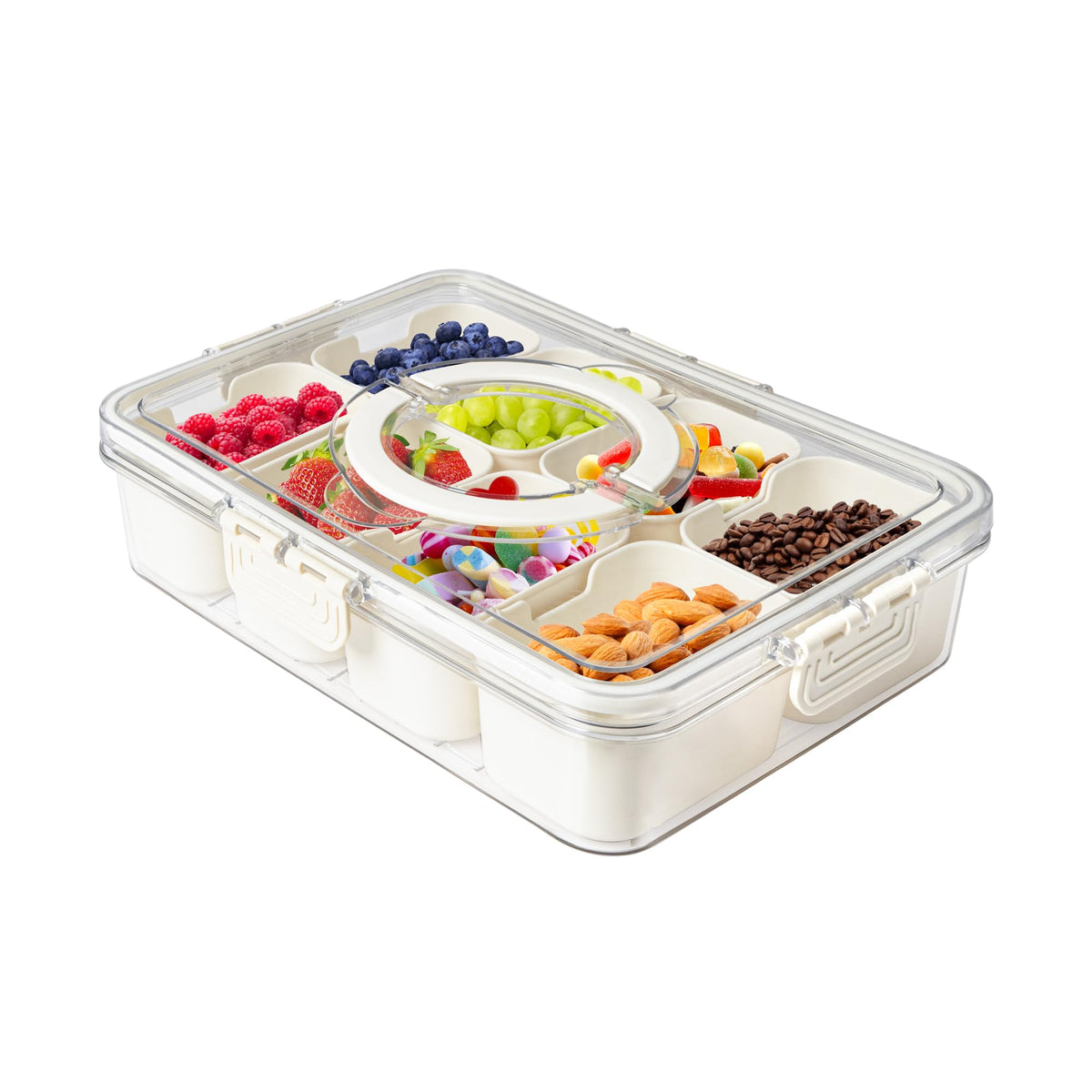 2Pack Divided Snackle Box with Lids Stackable Food Serving Tray for Fruit&Veggie Plastic Fridge Storage Container for Pantry Freezer Clear Snack Box for Meal Prep Candy Nuts Spice